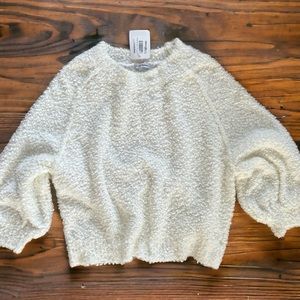 THEO & SPENCE Womens White Bubble Sleeve Crewneck Sweater Top (M) (NWT)
